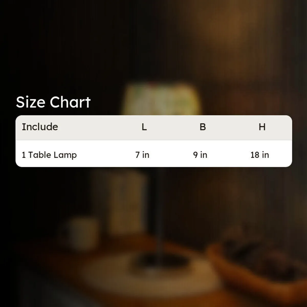 Size chart image for one table lamp