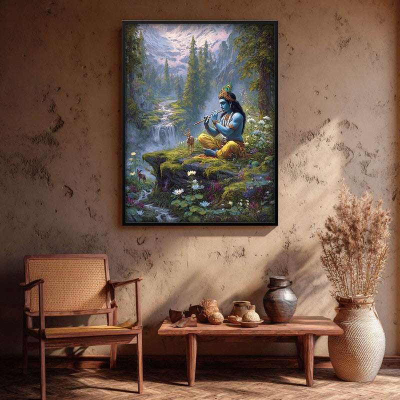 Vrindavan Bihari Lord Krishna Playing Fluit I Archival Paper Wall Art