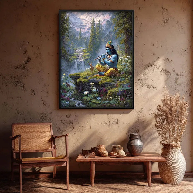 Vrindavan Bihari Lord Krishna Playing Fluit I Archival Paper Wall Art media 1