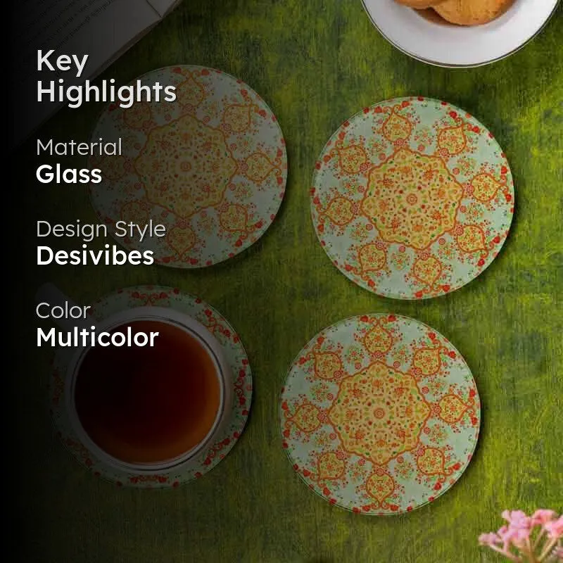Ornate Mughal Glass Round Coaster - Set Of Four media 2