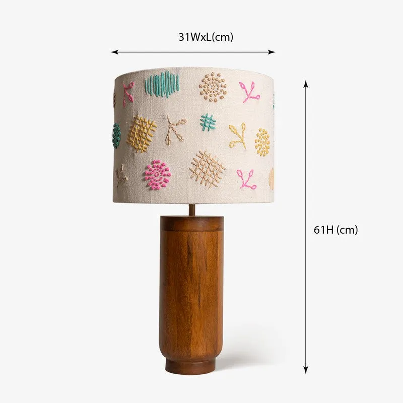 Orange Tree Gesu Mango Wood Table Lamp wit Cotton Embroidery Sade - Multicolor media 8