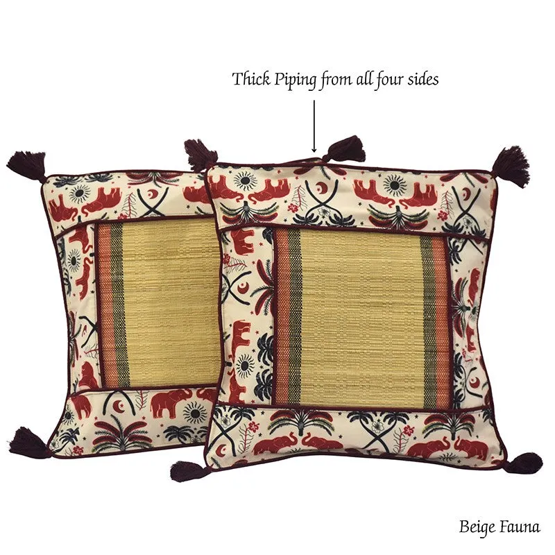 Cushaura Bamboo Cushion Covers - Beige,Red - 4