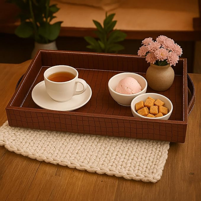Liora Faux Leather Tray With Tissue Holder (Tan) - Two Piece Set media 3
