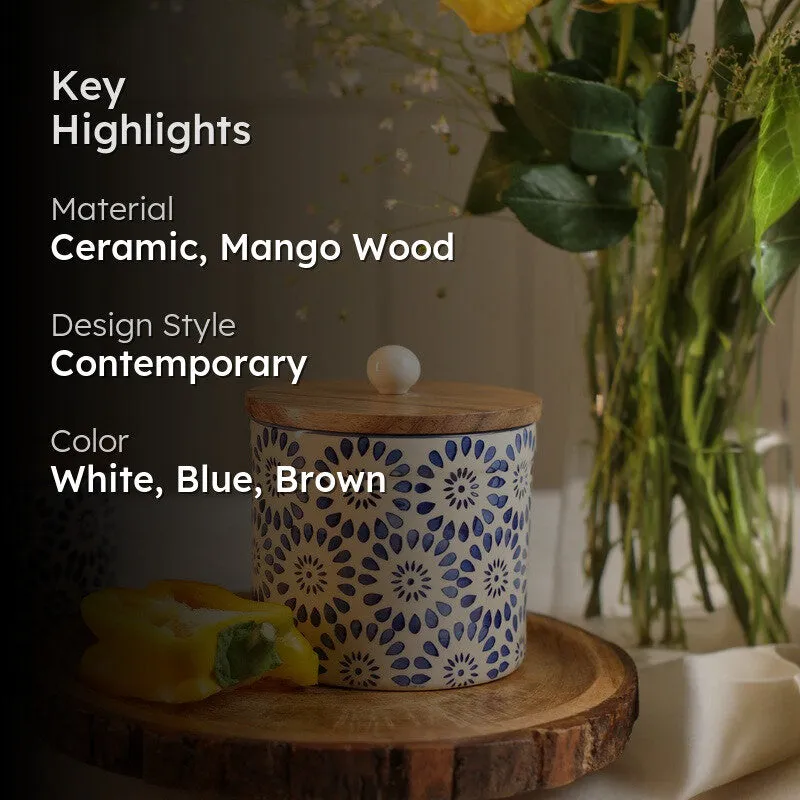 Hellenic Heritage Ceramic Storage Jar with Mango Wood Lid - 800 mL media 2