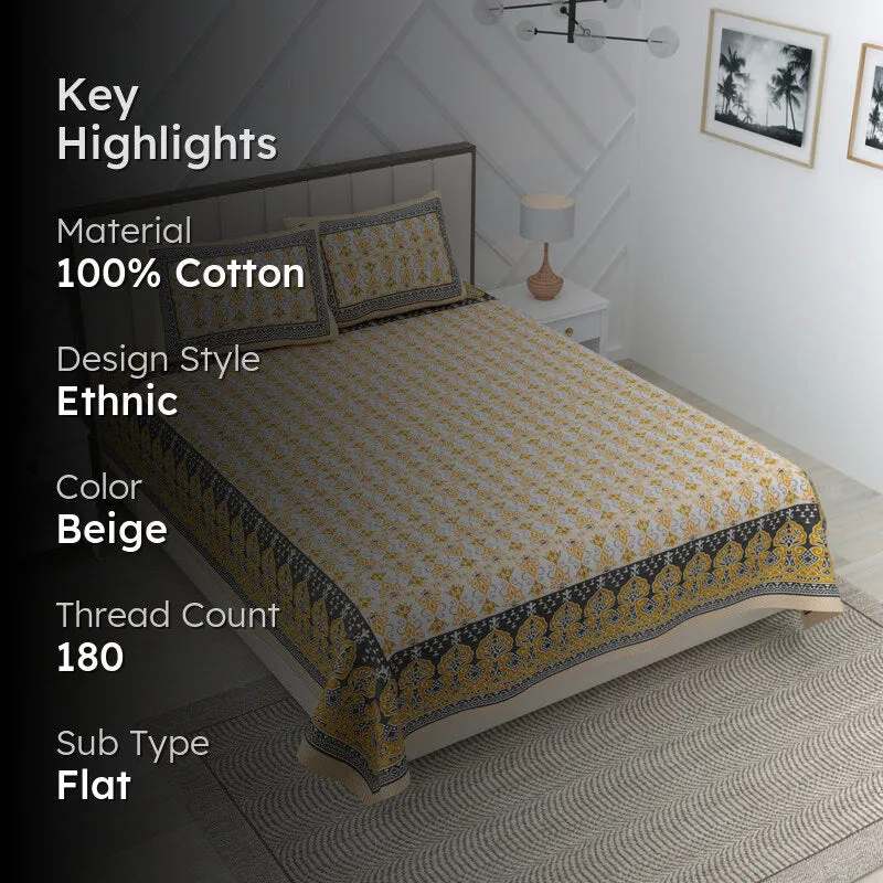 Rajni Cotton Bedsheet (Mustard Yellow) - 180 TC media 2