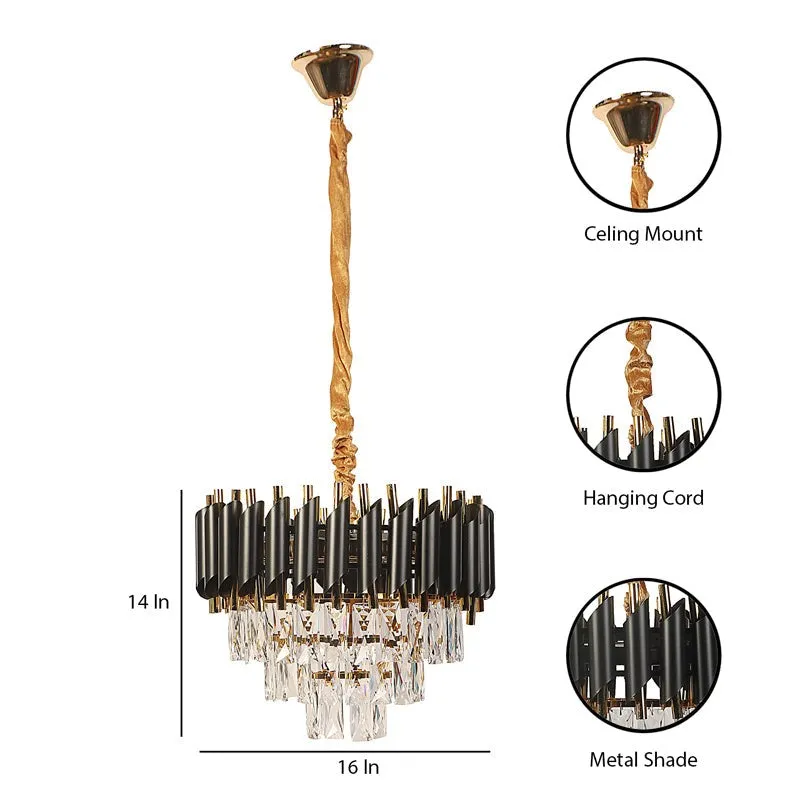 Glam Crystal Cascade Chandelier - Black & Gold media 9