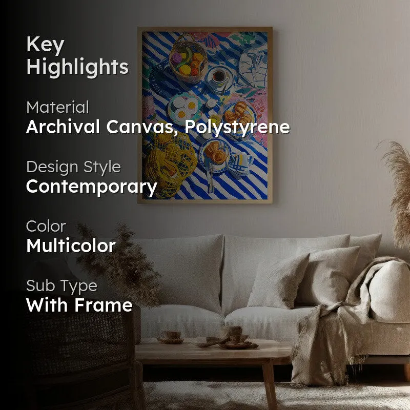 Blue Tableau Canvas Wall Painting - Brown Frame media 2
