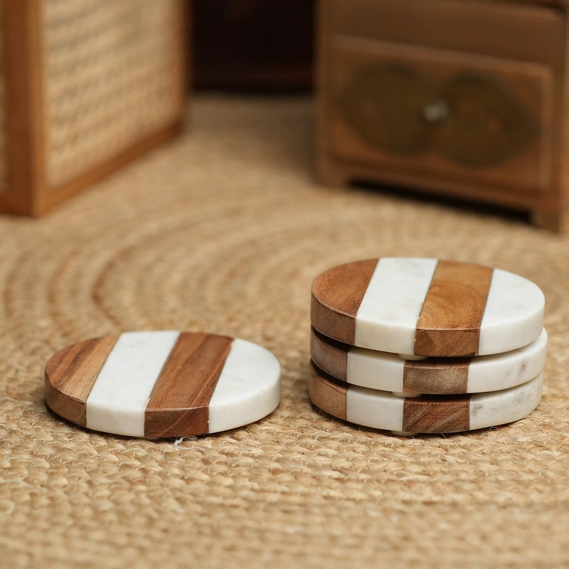 Bravon Boho Marble & Acacia Wood Coaster - Set Of Four media 3