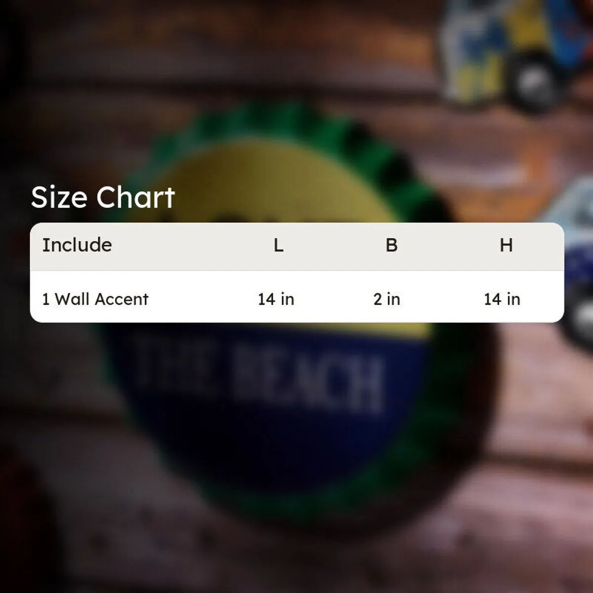 Round wall accent shown with a size guide against a blurred background