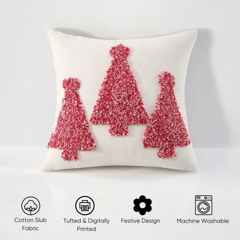 Jolly Red Pines Cotton Christmas Cushion Cover - Set Of Two media 4