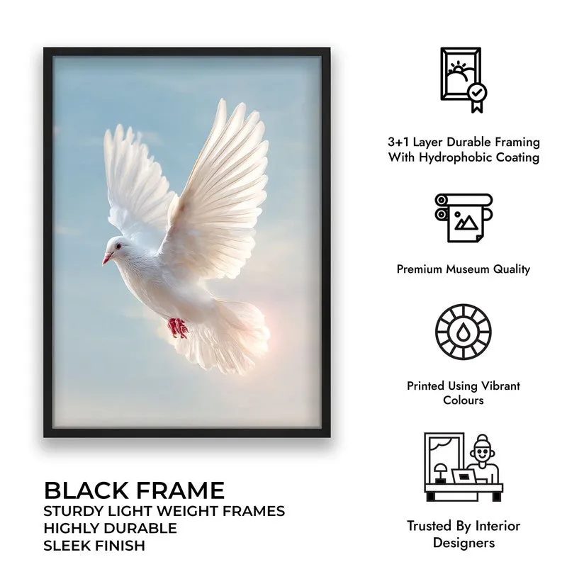 White Dove Ascending Archival Paper Wall Painting With Black Frame media 7