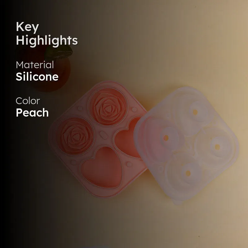 Rose Heart Silicone 4-Cube Ice Mould - Peach media 2