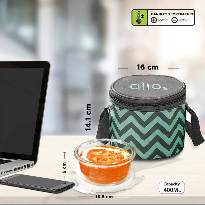 Oliva Round Glass Lunch Box With Zigzag Lunch Bag (400 ML) - Three Piece Set media 6