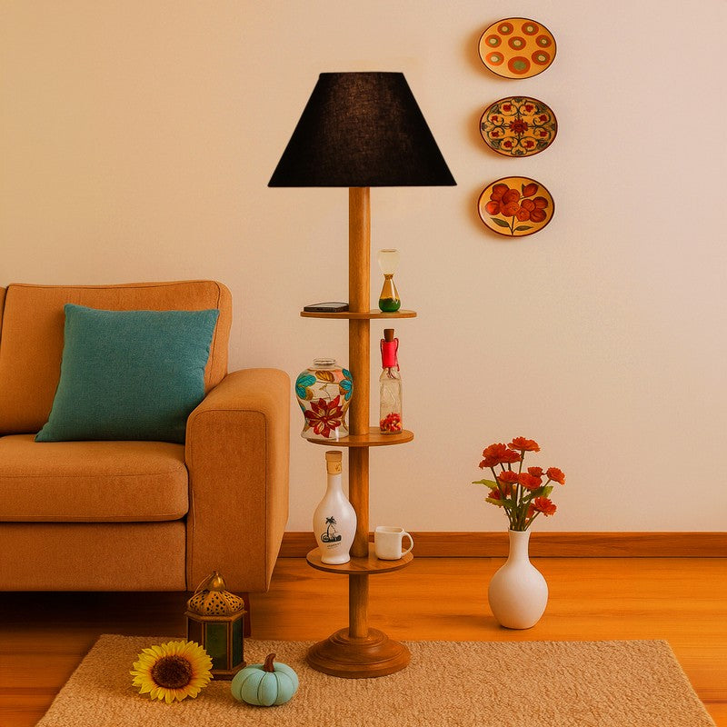 EclipseNova Light Wooden Floor Lamp - Black