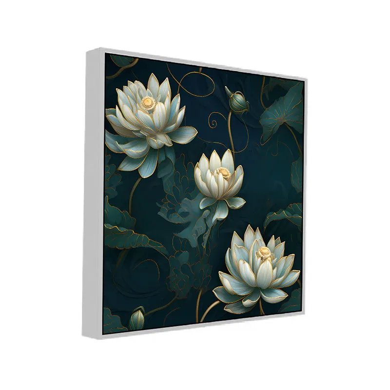 Neelathamara Canvas Wall Painting With Frame - White media 3