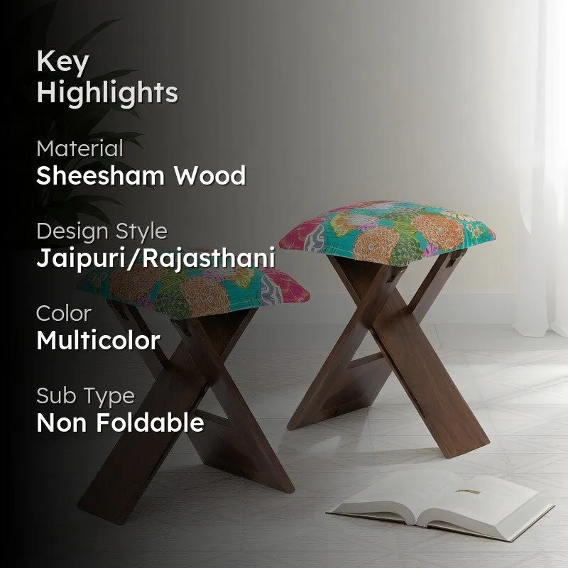 Gexon Sheesham Wooden Stools (Multicolor) - Set Of Two media 2