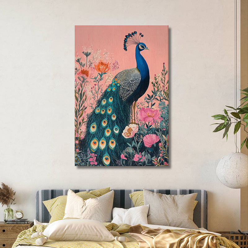 Pink & Peacock Wall Painting