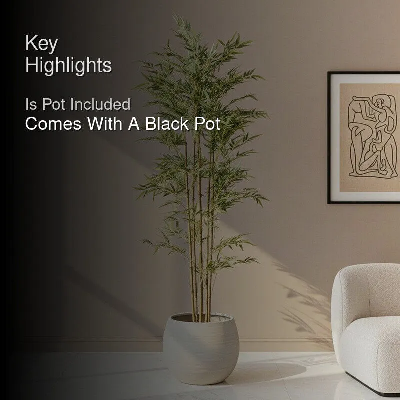 Arovi Artificial Natural Look Bamboo Plant With Black Plastic Pot- 5.9 ft - 2