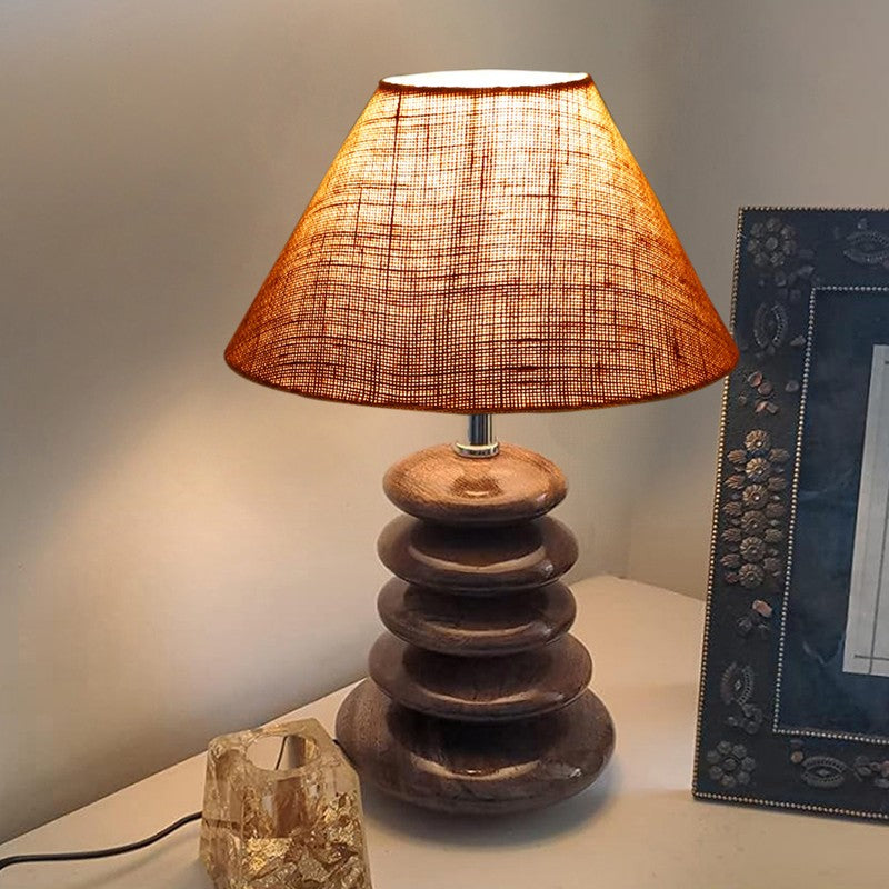 Lynari Jute Table Lamp With Wooden Base - Beige