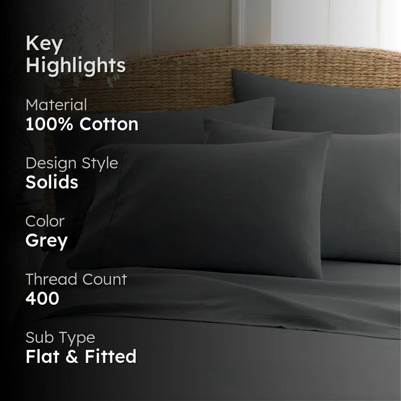 Sofia 100% Cotton Satin Weave Solid Bedsheet - Dark Grey - 400 TC media 2