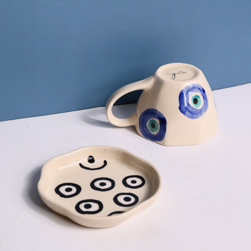 Evil Eye Glaze Cup & Saucer (200 ML) - Two Piece Set media 3