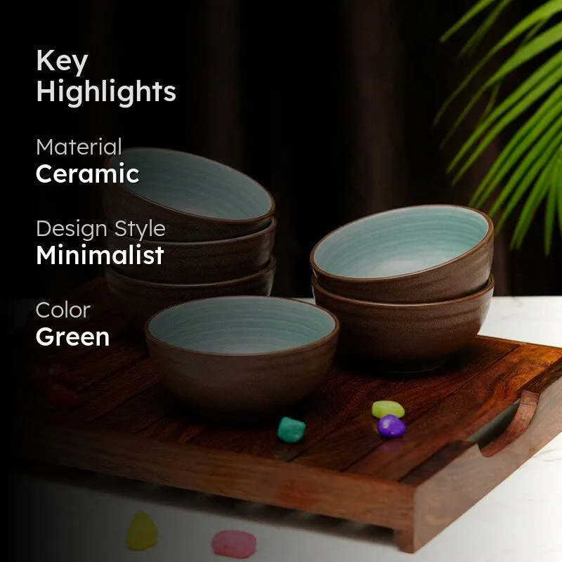 Bowluxe Ceramic Snack Bowls (Green, 180 mL Each) - Set Of Six media 2