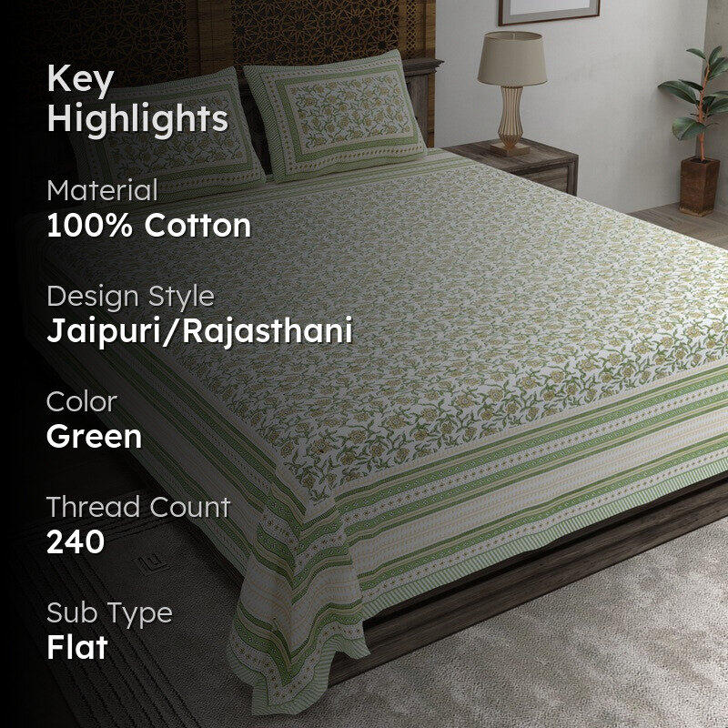 Crafto Cotton Bedsheet (Green) - 240 TC media 2
