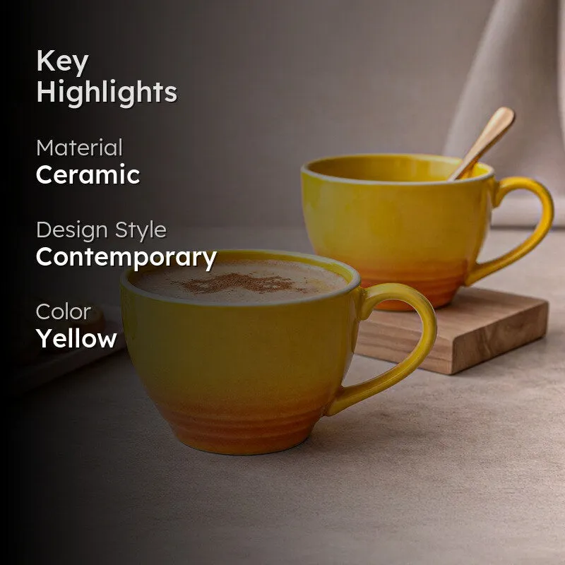 Whimsi Ceramic Coffee Mug (500 mL Each,Yellow) - Set Of Two media 2