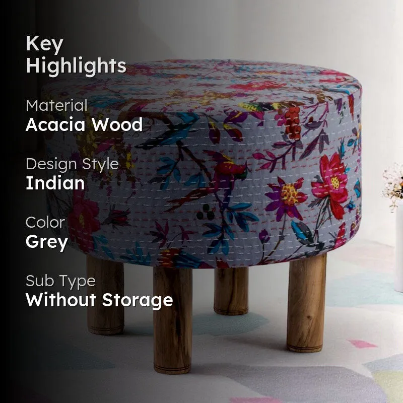 Kverix Acacia Wooden Ottomans - Grey media 2