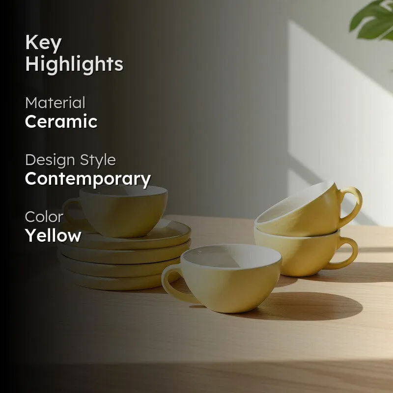 Ceramic Cup & Saucer (Yellow/240 mL Each) - Set of Four media 2
