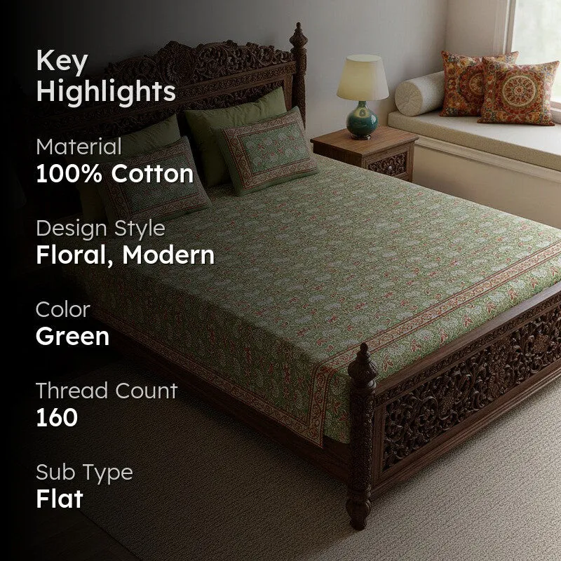 Madhur Cotton Bedsheet (Peach, Green) - 180 TC media 2