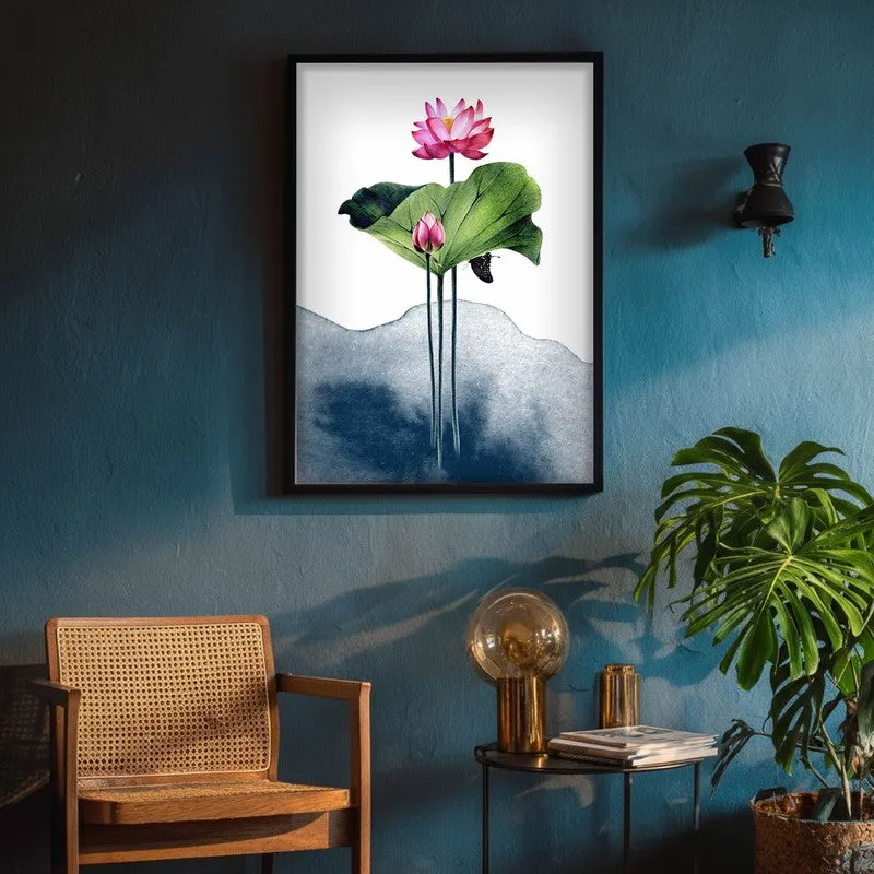 Watercolor Lotus Archival Paper Wall Art With Frame media 5
