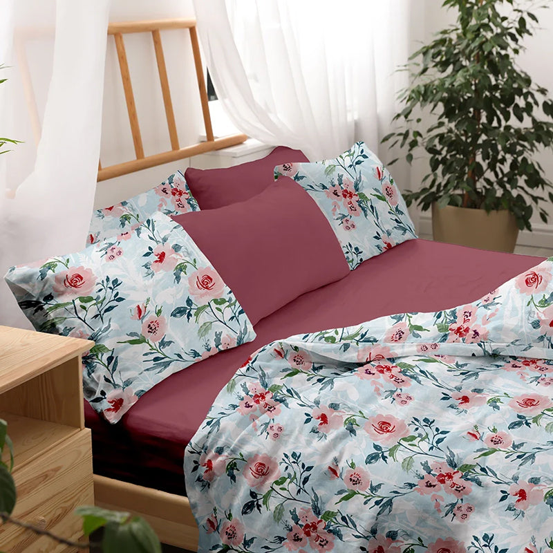Soft Camellias Printed Cotton Duvet Cover - Pink media 4
