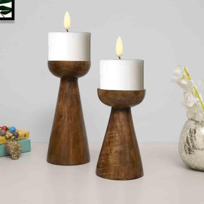 Riga Wooden Candle Stand - Set Of Two media 3