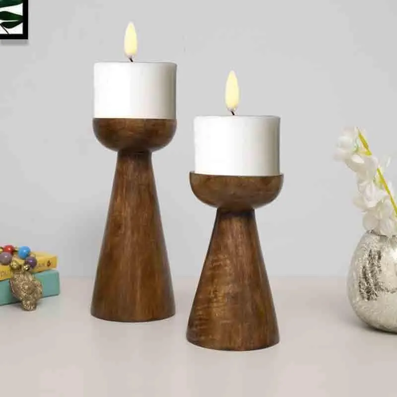Riga Wooden Candle Stand - Set Of Two media 3