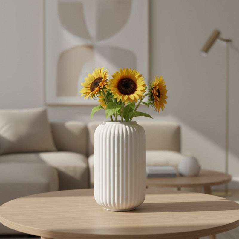 Floris Ribbed Flower Ceramic Vase - White
