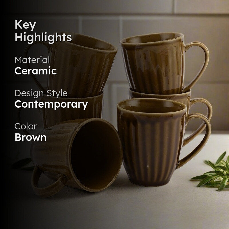 Earthy Ceramic Coffee Mug (400 mL Each) - Set of Six media 2