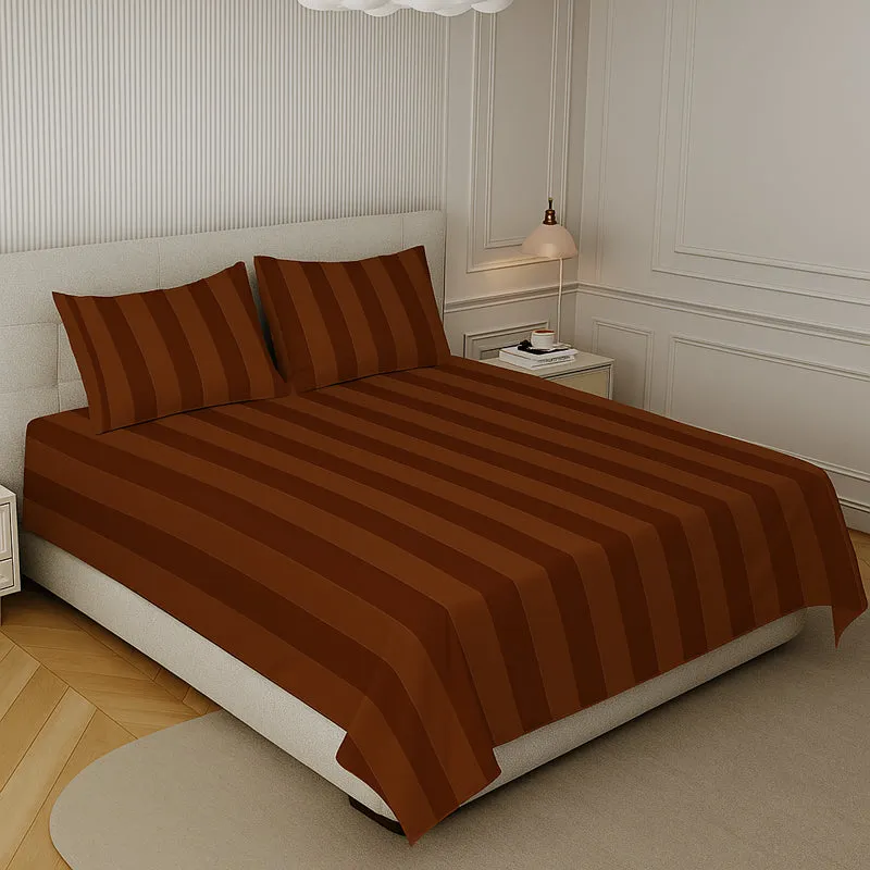 Elegance Striped Cotton Bedsheet (Brown) - 210 TC media 1