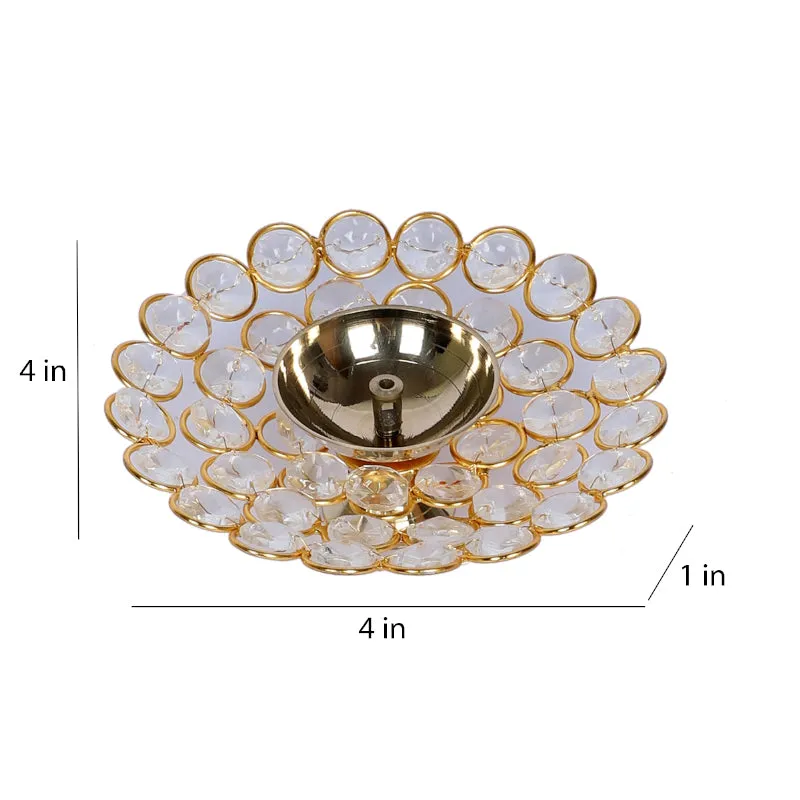 Jaali Crystal Brass Diya - Set Of Two media 6