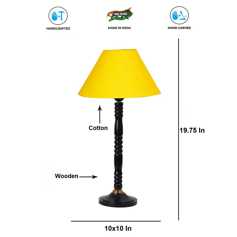Glow Mesa Table Lamp With Carved Wooden Base - Yellow,Black media 4