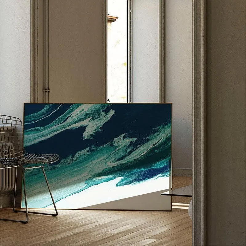 Green and Blue Wave Painting - Black Frame media 3
