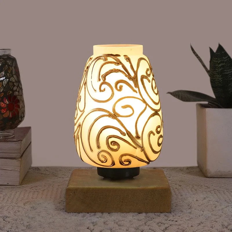 Prismato Glass Table Lamp With Wooden Base - White & Gold media 3