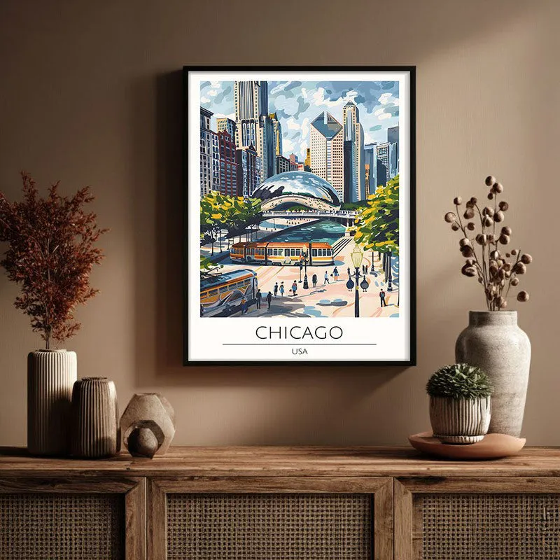Vintage Chicago Framed Canvas Wall Painting media 3