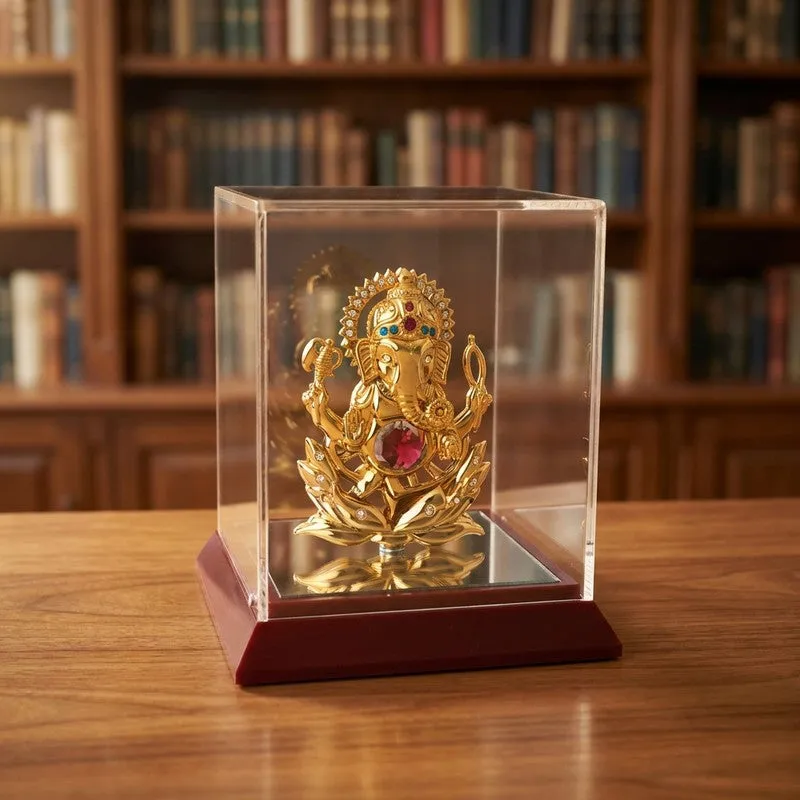 Golden Ganesha 24K Gold Plated Mild Steel Showpiece (Pink) media 1