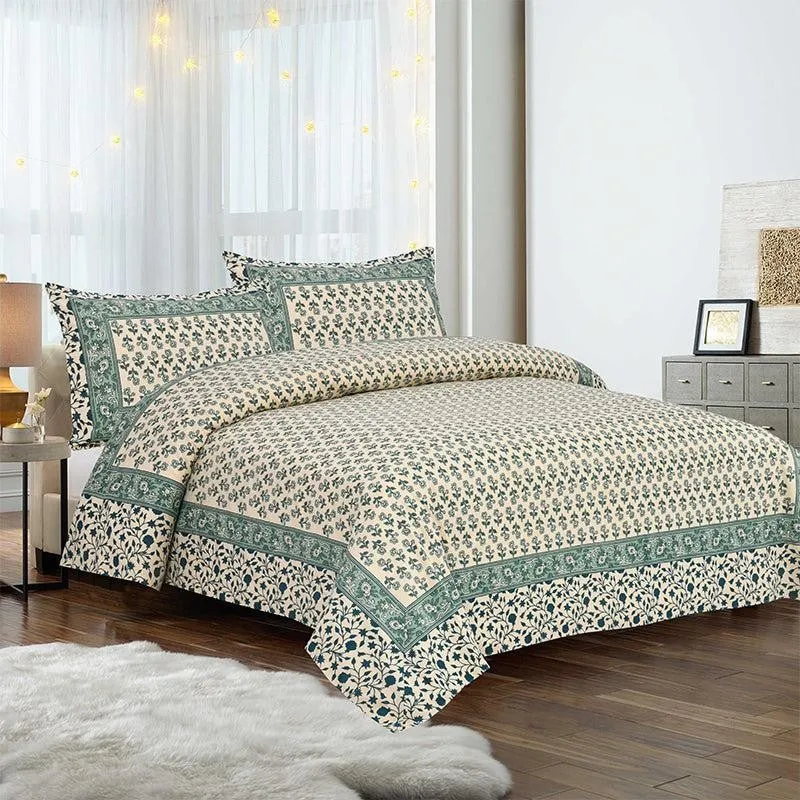 Ginnia Printed Cotton Bedsheet (Green) - 160 TC media 1