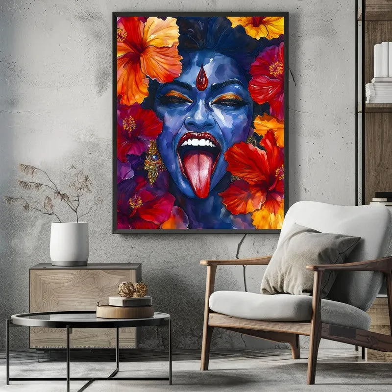 Mahakali Spiritual Archival Paper Wall Painting With Frame - Black media 3