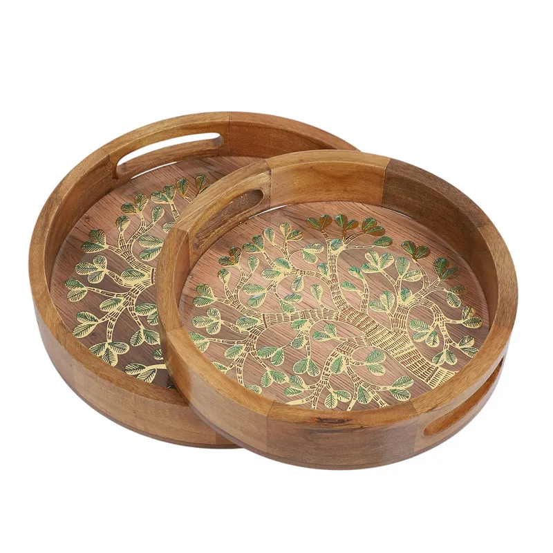 Sona Patta Round Wooden Serving Tray - Set of Two media 4
