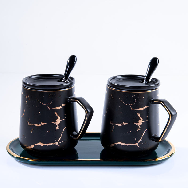 Goldira Glam Black Mug And Tray (400 ML) - Five Piece Set media 4