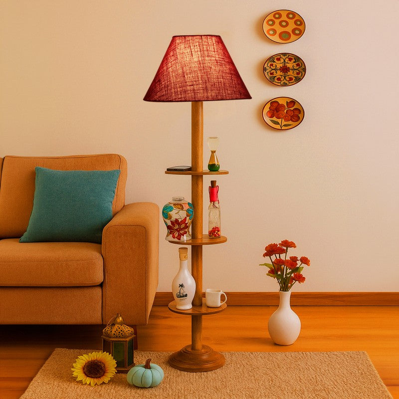 Vintage Glow Light Wooden Floor Lamp - Maroon