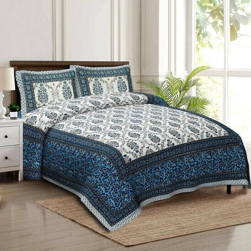 Floraa Cotton Bedsheet (Blue,White) - 240 TC media 3